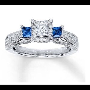 Genuine 1 ct tw Diamond Ring with Blue Topaz.